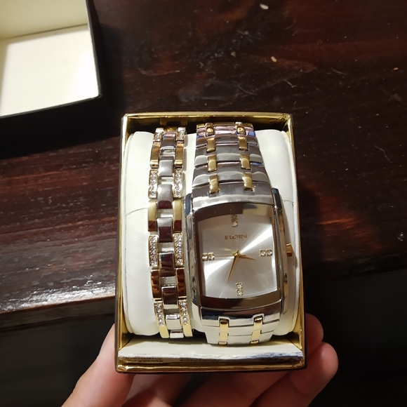 Elgin Men's Crystal Accent Two-Tone Watch and Brac - Picture 2 of 4